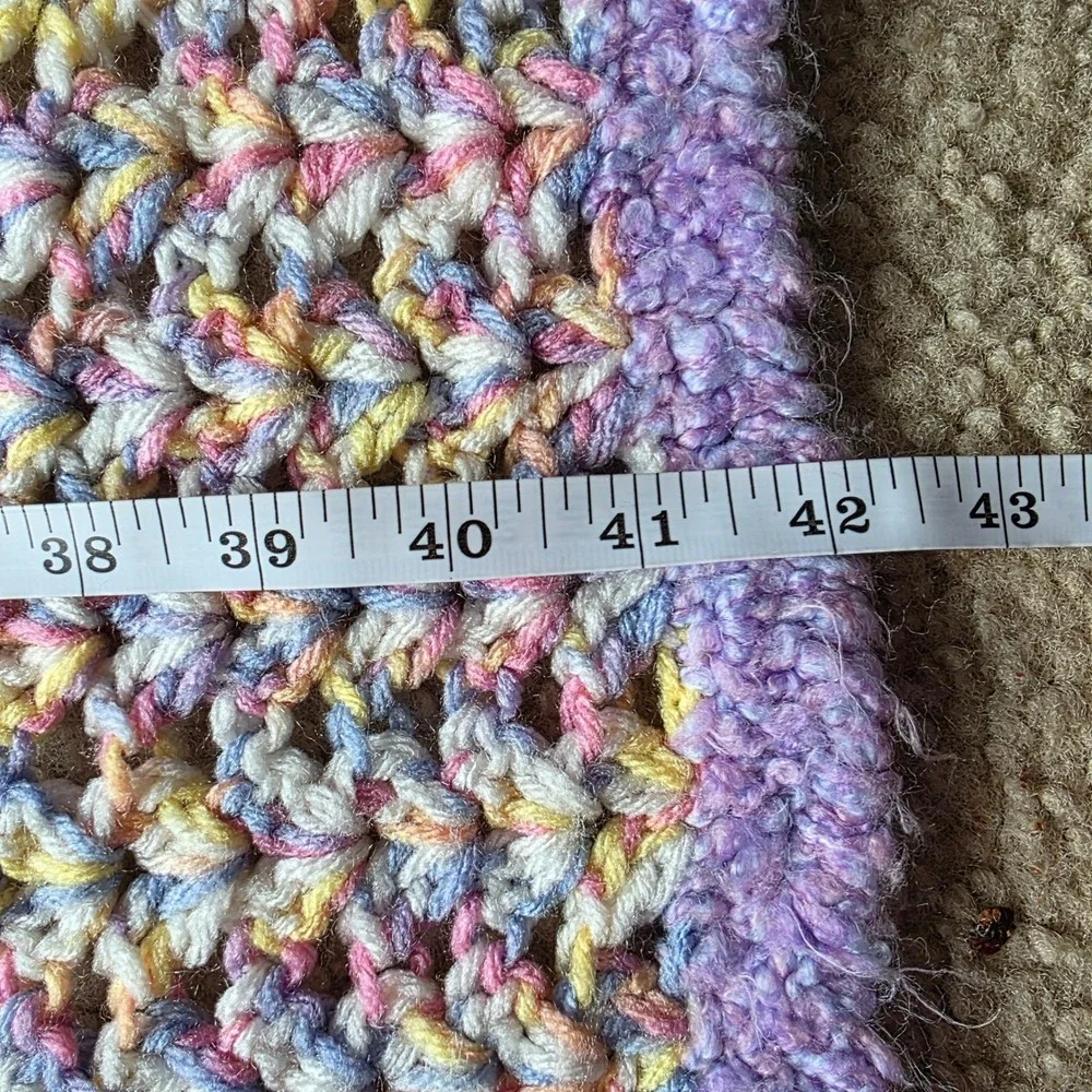 Handmade Crochet Baby Blanket Pastel Variegated Shell Stitch Lavender Border
